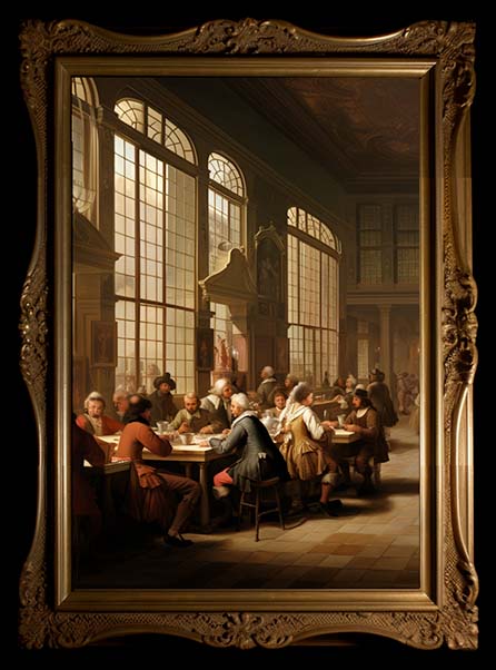 Representational painting of a café in Barcelona around 1700. - Unknown author'
